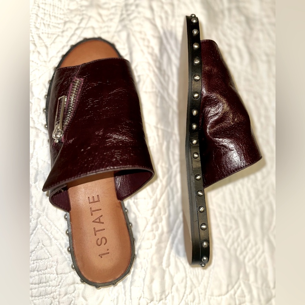 1. State leather burgundy silver studded sandals